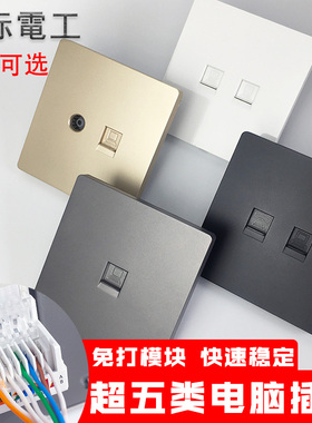 超5五类 电脑插座网络面板 电话电视单双口免打线模块 86型CAT5E