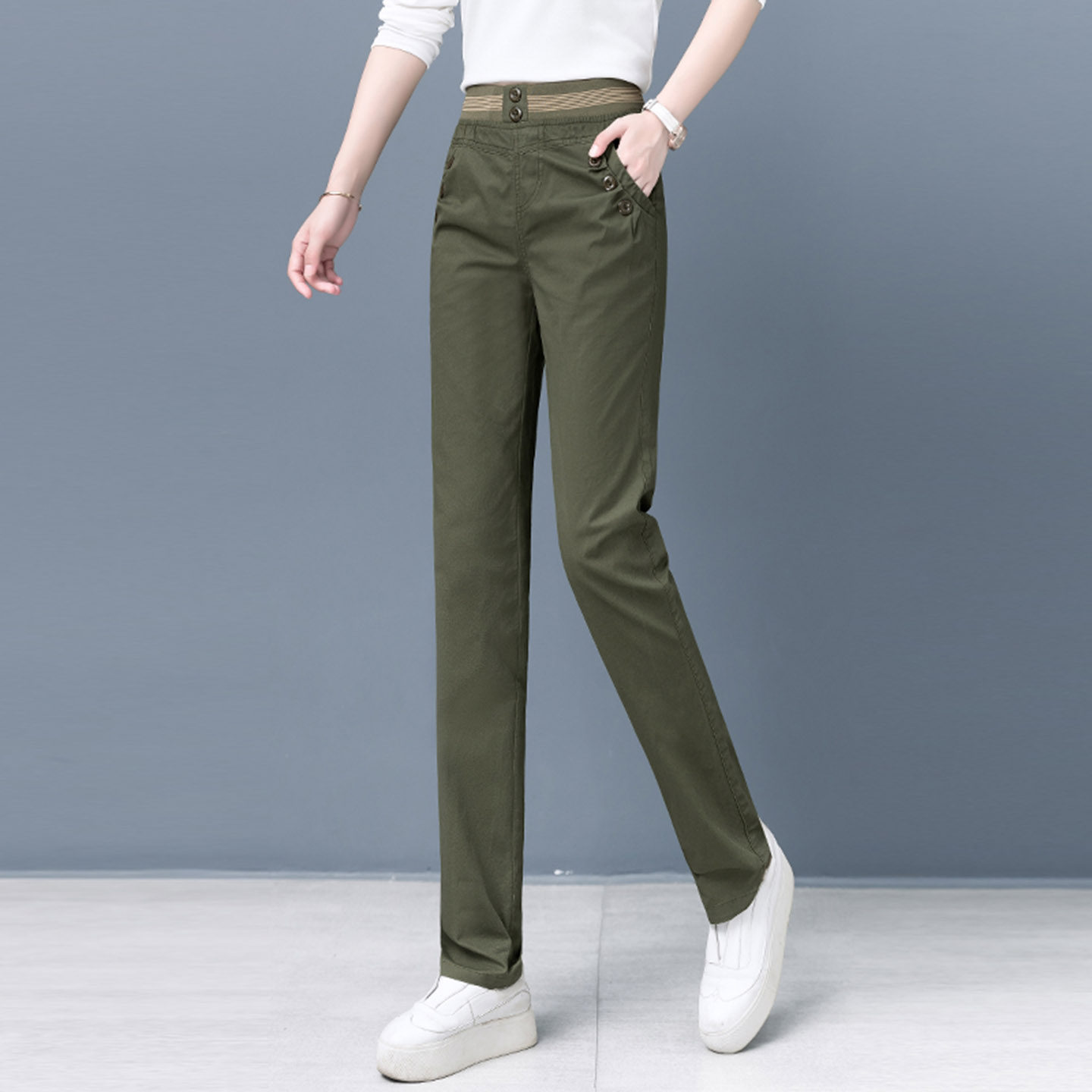 松紧腰休闲裤女春秋长裤高腰宽松百搭哈伦裤大码纯棉工装直筒裤子,女装/女士精品,休闲裤,淘宝优惠券,粉丝福利购,淘宝优惠卷