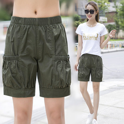 五分裤女松紧腰糖果色沙滩裤