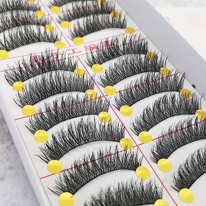 满包邮 批发 台湾纯手工假睫毛上眼毛舞台交叉浓密15棉线梗10对装