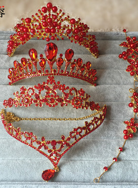 敬酒服皇冠头饰新娘配红色结婚纱2023新款韩式大气质礼服配饰婚礼