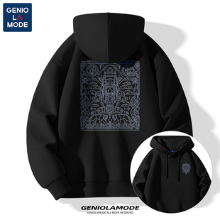 捷尼拉莫GENIOLAMODE国潮美式卫衣连帽男士春秋潮牌复古图腾上衣