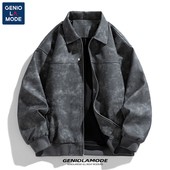 GENIOLAMODE皮夹克外套男秋冬加绒加厚男士 皮衣美式 机车棒球外套