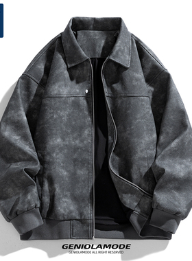 GENIOLAMODE皮夹克外套男秋冬加绒加厚男士皮衣美式机车棒球外套