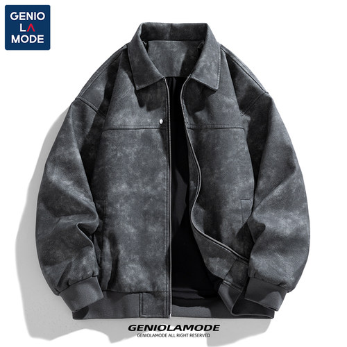 GENIOLAMODE皮夹克外套男秋冬加绒加厚男士皮衣美式机车棒球外套