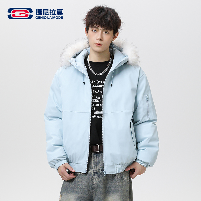 捷尼拉莫韩系大毛领工装棉服男女冬季新款加绒加厚保暖派克服外套