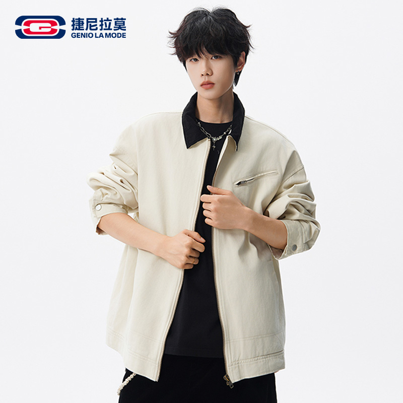 捷尼拉莫哈灵顿夹克男2025冬季新款行政上衣工装翻领巴恩风外套男