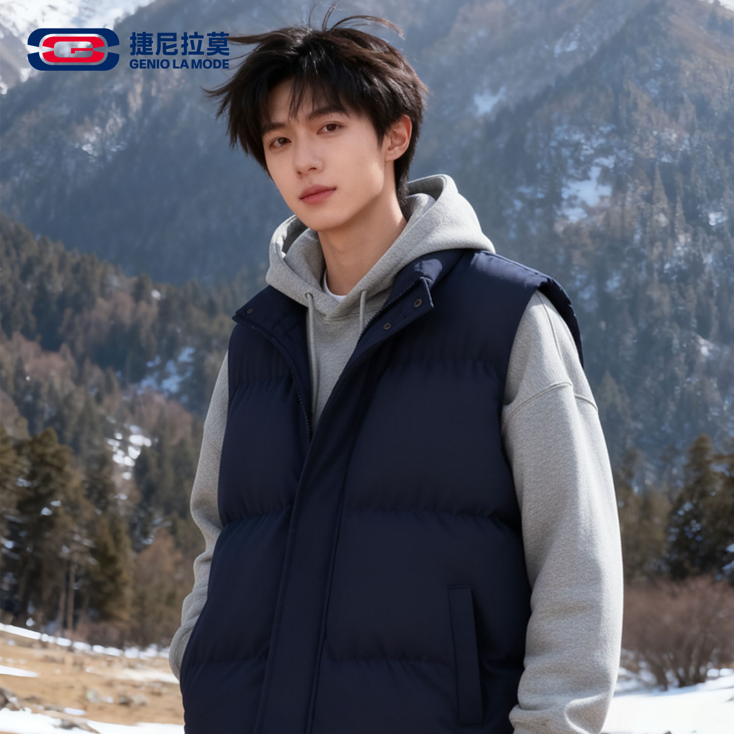 捷尼拉莫棉服马甲男款冬季潮牌宽松加厚保暖无袖外套棉坎肩背心男