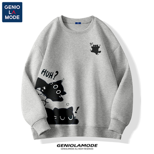 小众猫咪无帽套头衫 圆领青少年2025新款 冬季 GENIOLAMODE卫衣男款