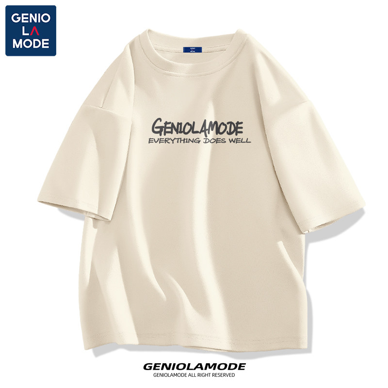 GENIOLAMODE设计感t恤男夏季美式高街字母印花ins风纯棉短袖男款 - 实物图