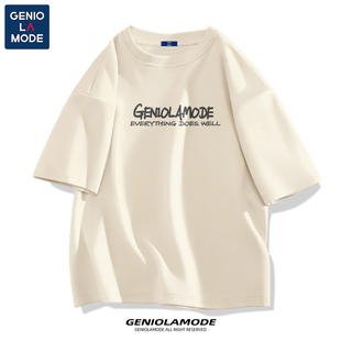GENIOLAMODE设计感t恤男夏季美式高街字母印花ins风纯棉短袖男款