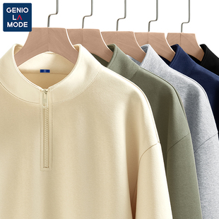 GENIOLAMODE半拉链卫衣男款美式潮牌重磅高级感纯色华棉立领外套