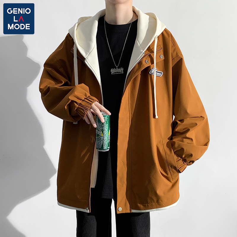 捷尼拉莫GENIOLAMODE假两件外套男春秋新款青少年宽松连帽衣服潮