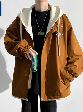 捷尼拉莫GENIOLAMODE假两件外套男春秋新款青少年宽松连帽衣服潮