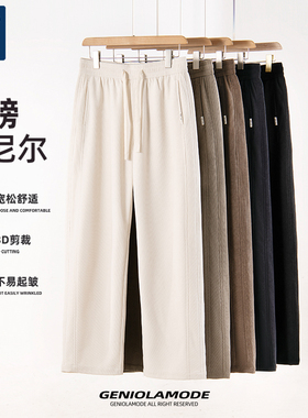 GENIOLAMODE裤子男春秋款重磅雪尼尔宽松直筒阔腿休闲裤潮流百搭