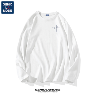 GENIOLAMODE简约纯棉长袖T恤男2025春秋青少年宽松休闲内搭打底衫