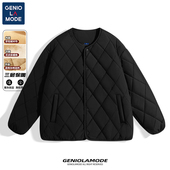 休闲夹棉外套冬季 捷尼拉莫男士 轻薄棉服日系无领叠穿美式 菱格棉衣