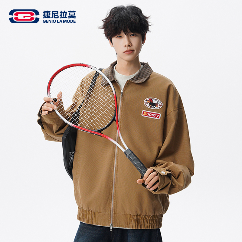 捷尼拉莫解构夹克男生美式徽章刺绣工装上衣冬季情侣款复古外套男