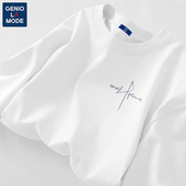 GENIOLAMODE长袖 上衣简约白色纯棉圆领打底衫 t恤男春冬季 2025新款