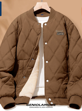 捷尼拉莫GENIOLAMODE加绒棉衣男士春秋款御寒菱形格外套棒球棉服