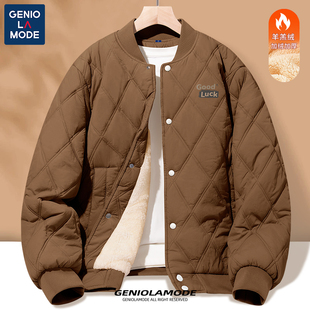 捷尼拉莫GENIOLAMODE加绒棉衣男士春秋款御寒菱形格外套棒球棉服