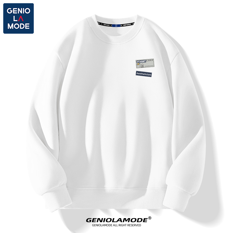 geniolamode圆领卫衣男冬季新款情侣原创潮牌无帽宽松浅蓝色上衣