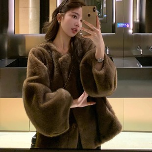 中古风老钱风仿水貂短款环保貂皮大衣毛毛皮草外套女2025新款秋冬