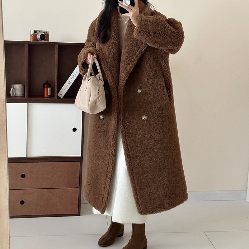 2025新款加长款泰迪熊羊剪绒皮毛一体过膝廓形慵懒风毛毛皮草上衣,女装/女士精品,皮草,淘宝优惠券,粉丝福利购,淘宝优惠卷