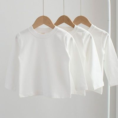 儿童纯棉男童打底中大春秋宝宝秋衣新款女童圆领上衣白色长袖T恤