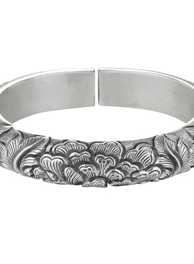 原创马蹄形光面立体纯银手镯包邮