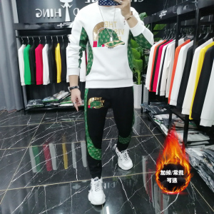 套装男秋冬季加绒加厚高端刺绣卫衣一套搭配帅气两件套欧洲站潮牌