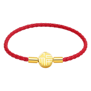 XD皮绳手链可穿珠3D硬金黄金本命年红绳男女编织串珠转运珠手绳