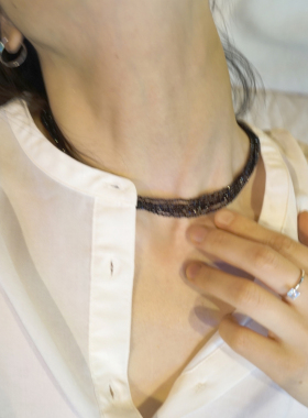 Sasia黑尖晶黑色项链天然石夸张多层复古锁骨链ins高级感法式欧美