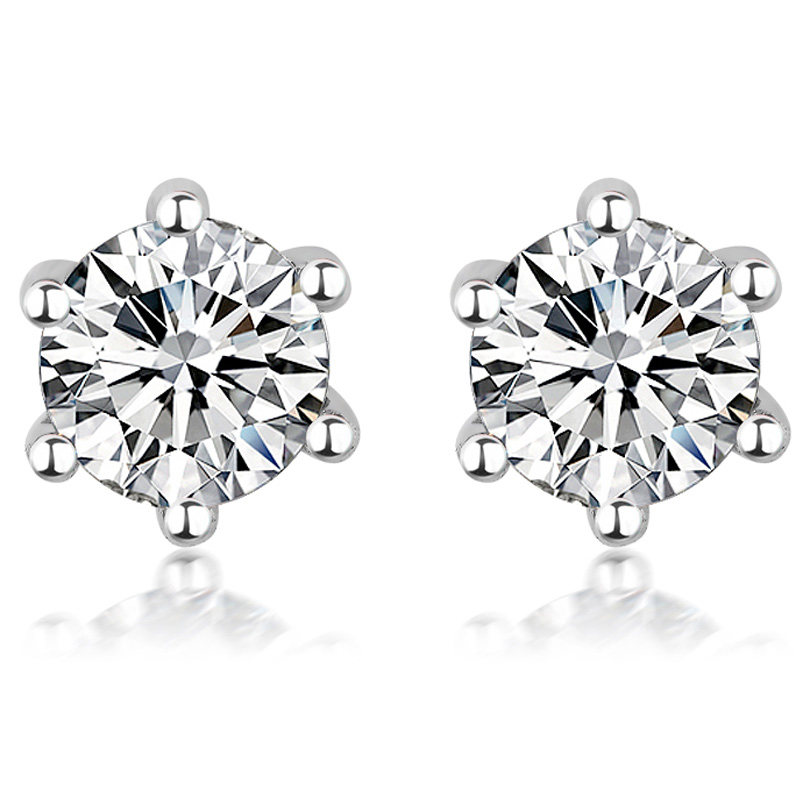 经典六爪白18k金钻石耳钉耳环 单钻耳钉 显钻 男 女款 配耳背扣