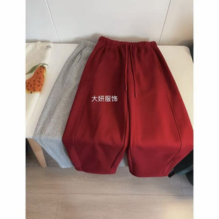 波尔多红裤子 加厚加绒！洋气保暖加厚松紧腰百搭休闲大长腿卫裤