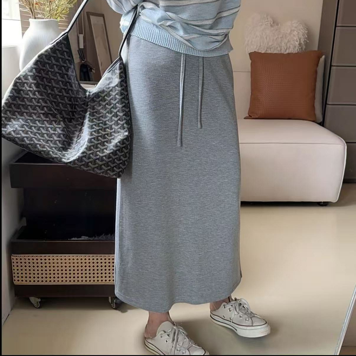 简约韩版显瘦气质百搭松紧腰纯色女夏季半身裙夏季
