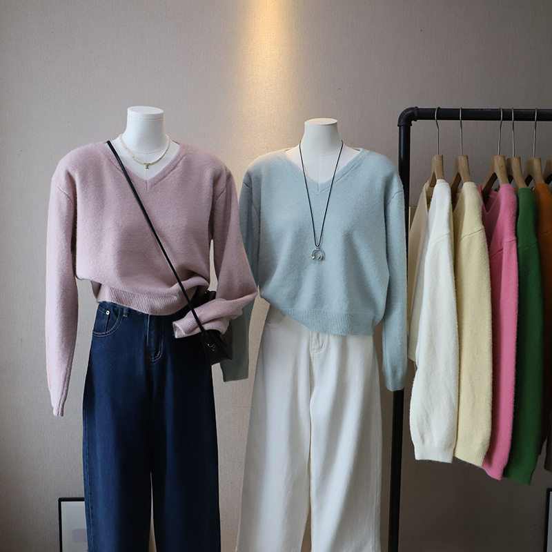 2025秋冬新韩版超好看简约V领时尚百搭软糯针织毛衣女减龄显瘦