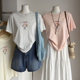 新品 2026夏季 比正 T恤女6294 圆领薄款 卡通印花休闲百搭短袖 韩版