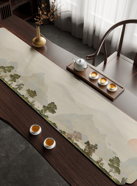 新中式防水茶席禅意桌旗竹子长条茶几茶台茶桌垫布防水桌布桌旗布