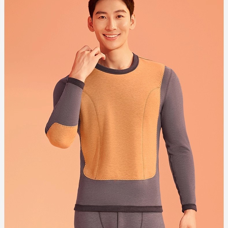 兄华蚕丝羊绒大贴片男保暖内衣单件打底衫加绒加厚内衣冬护肚上衣