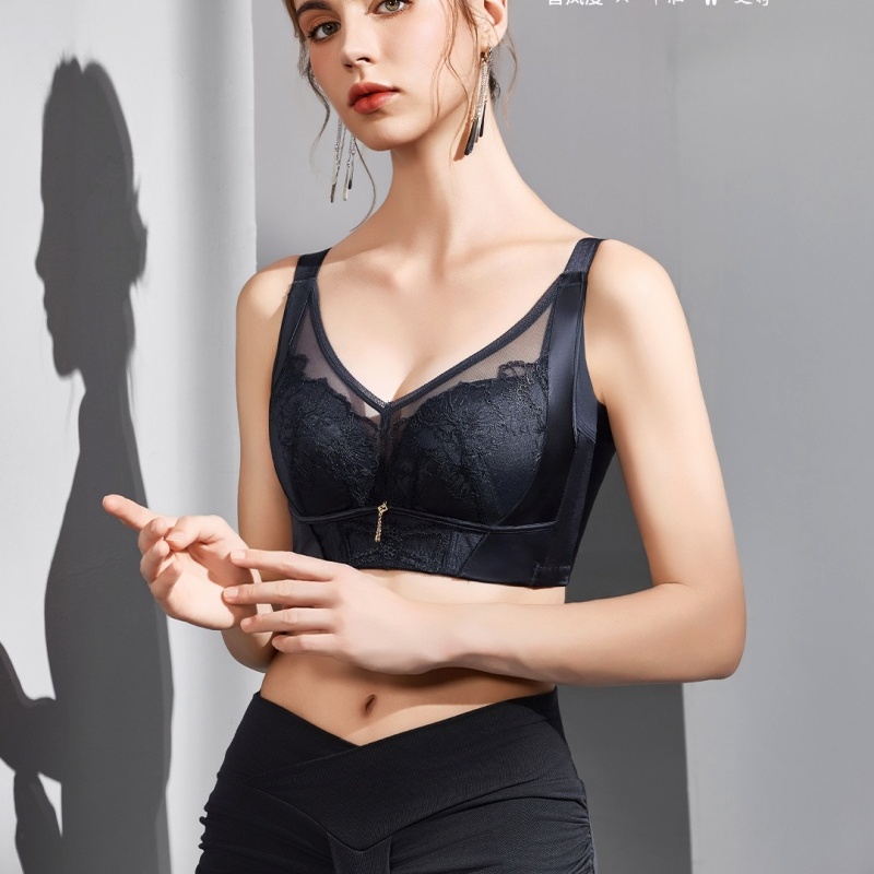 普岚度文胸薄棉杯大胸聚拢上托性感收副乳调整型大码内衣6553-2