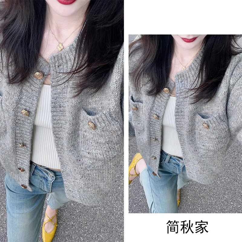 明星同款小香风羊毛短款毛衣外套女2025秋冬新款韩系穿搭针织上衣,女装/女士精品,短外套,淘宝优惠券,粉丝福利购,淘宝优惠卷