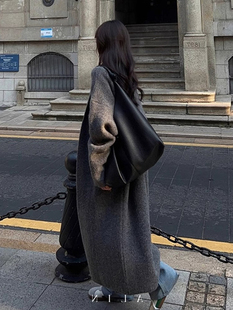 秋冬新款气质灰色中长款针织开衫女宽松慵懒风高级感显瘦毛衣外套