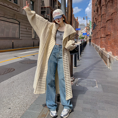 大翻领宽松斗篷大衣女秋冬新款高级感慵懒风长款披肩毛衣开衫外套