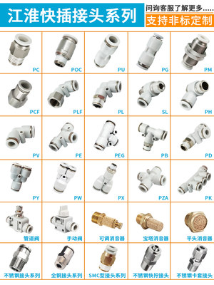 江淮90度弯通螺纹快插接头PL10/8/6/4 1-2-3-4 L型直角气管快速对