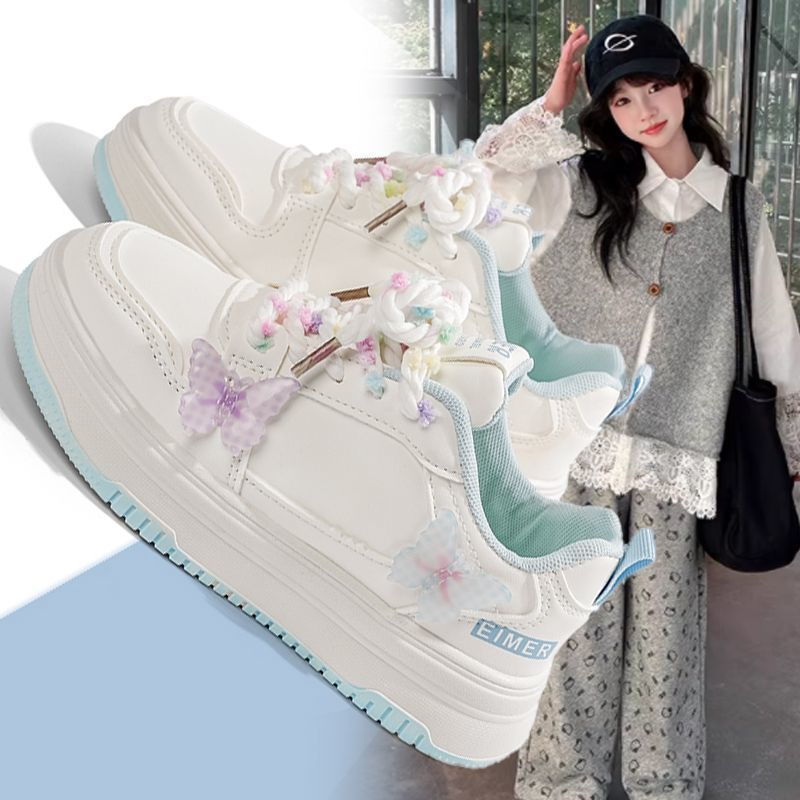 女童甜美蝴蝶结小白透气运动鞋