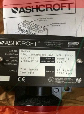 询价!ASHCROFT 雅斯科压力开关 B424V 1000PSI