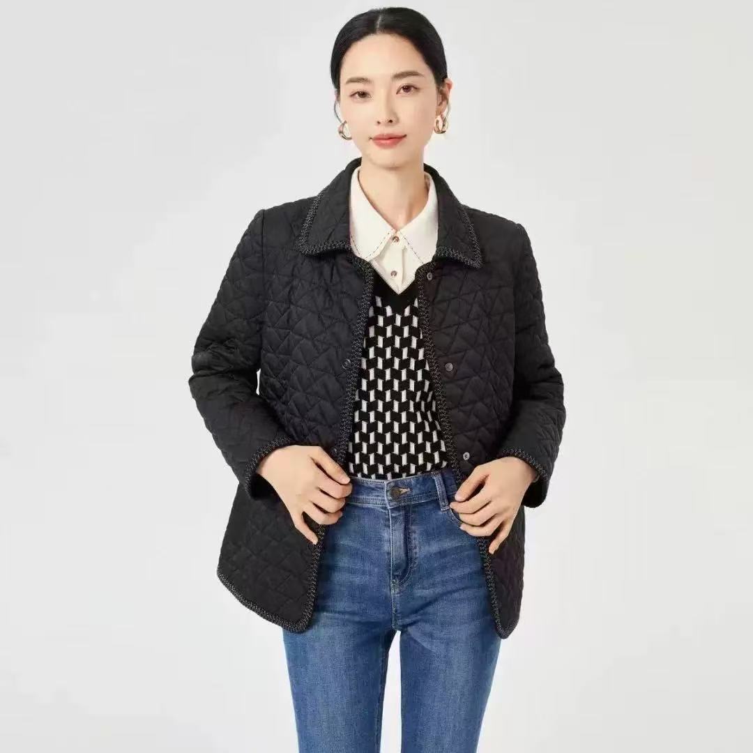 娜家同款女装25年秋冬新款小香风棉服女短款黑色翻领时尚保暖外套