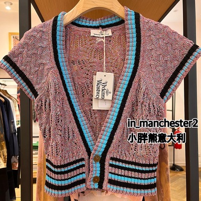 圆领开衫针织拼色短袖