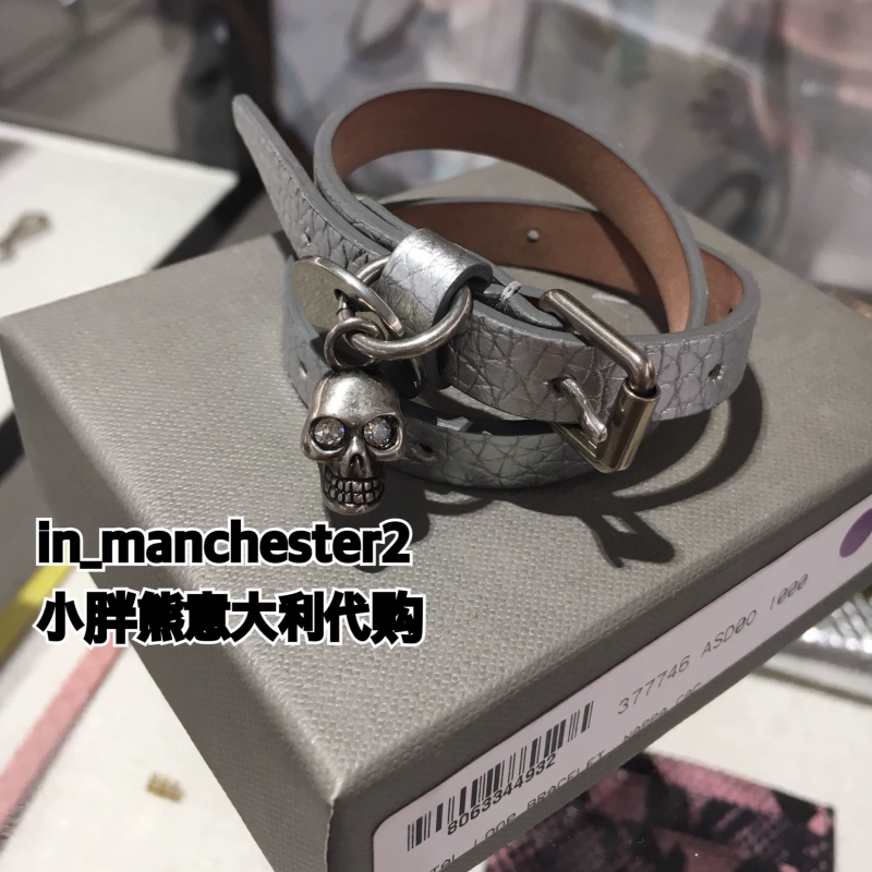ALEXANDER MCQUEEN 经典骷髅头男女情侣真皮手带手镯手绳手环正品